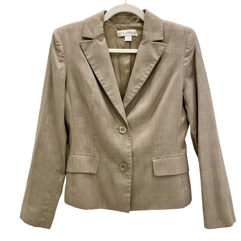 Petite Sophisticate Tan Patterned Blazer
